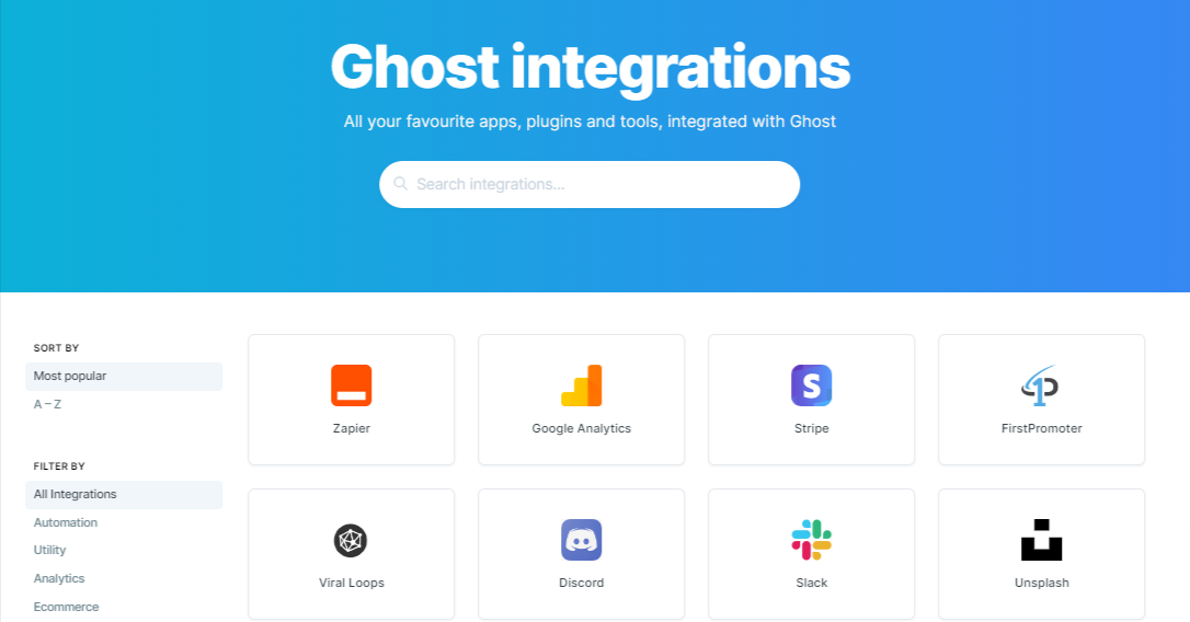 marketplace des intégrations Ghost