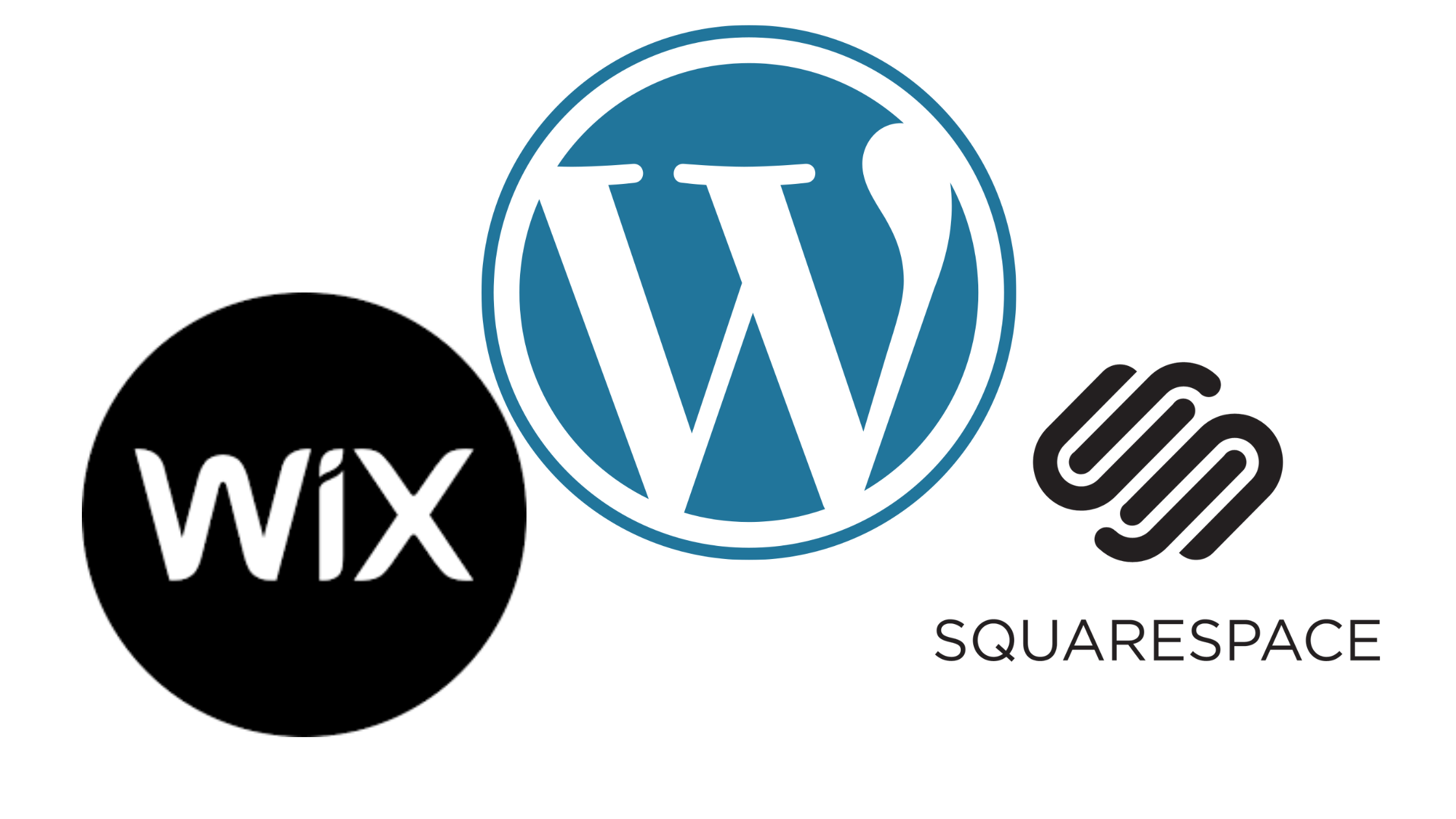 logos de WordPress, Wix et Squarespace