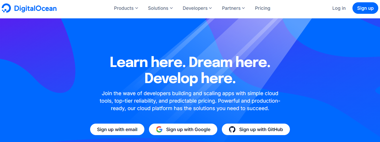 Page accueil DigitalOcean